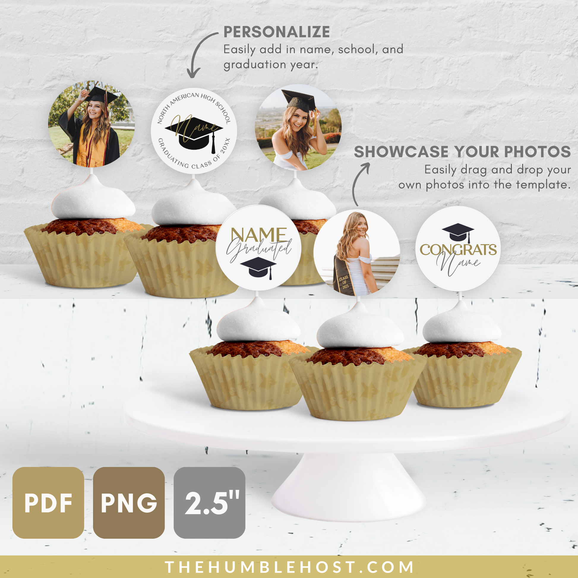 Graduation Cupcake Toppers, Class of , Editable Template Custom Photo Custom Name, Minimalist Graduation Party Decorations, graduation, cricut template, party decor, graduation decor, graduation favors, graduation name, high school grad