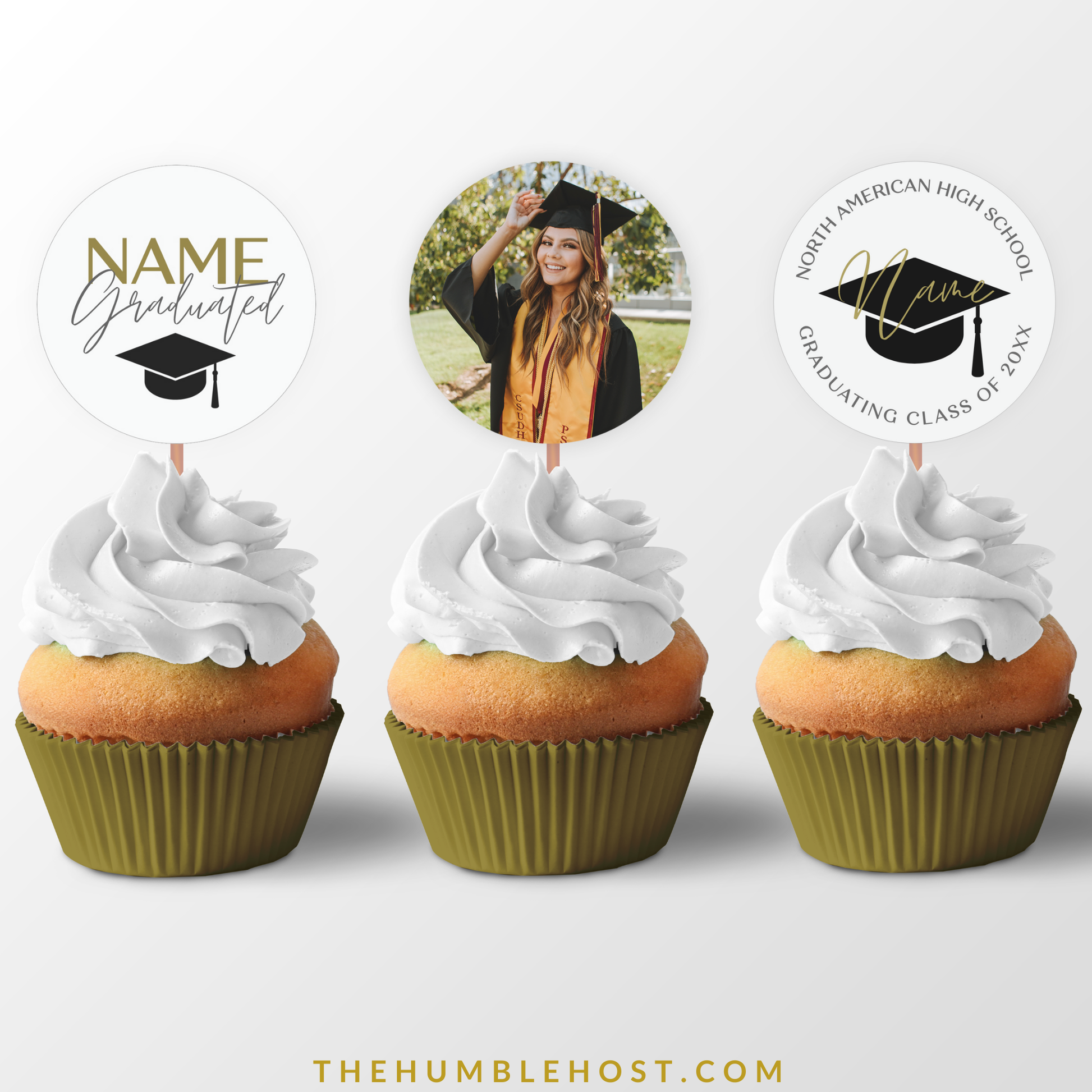 Graduation Cupcake Toppers, Class of , Editable Template Custom Photo Custom Name, Minimalist Graduation Party Decorations, graduation, cricut template, party decor, graduation decor, graduation favors, graduation name, high school grad