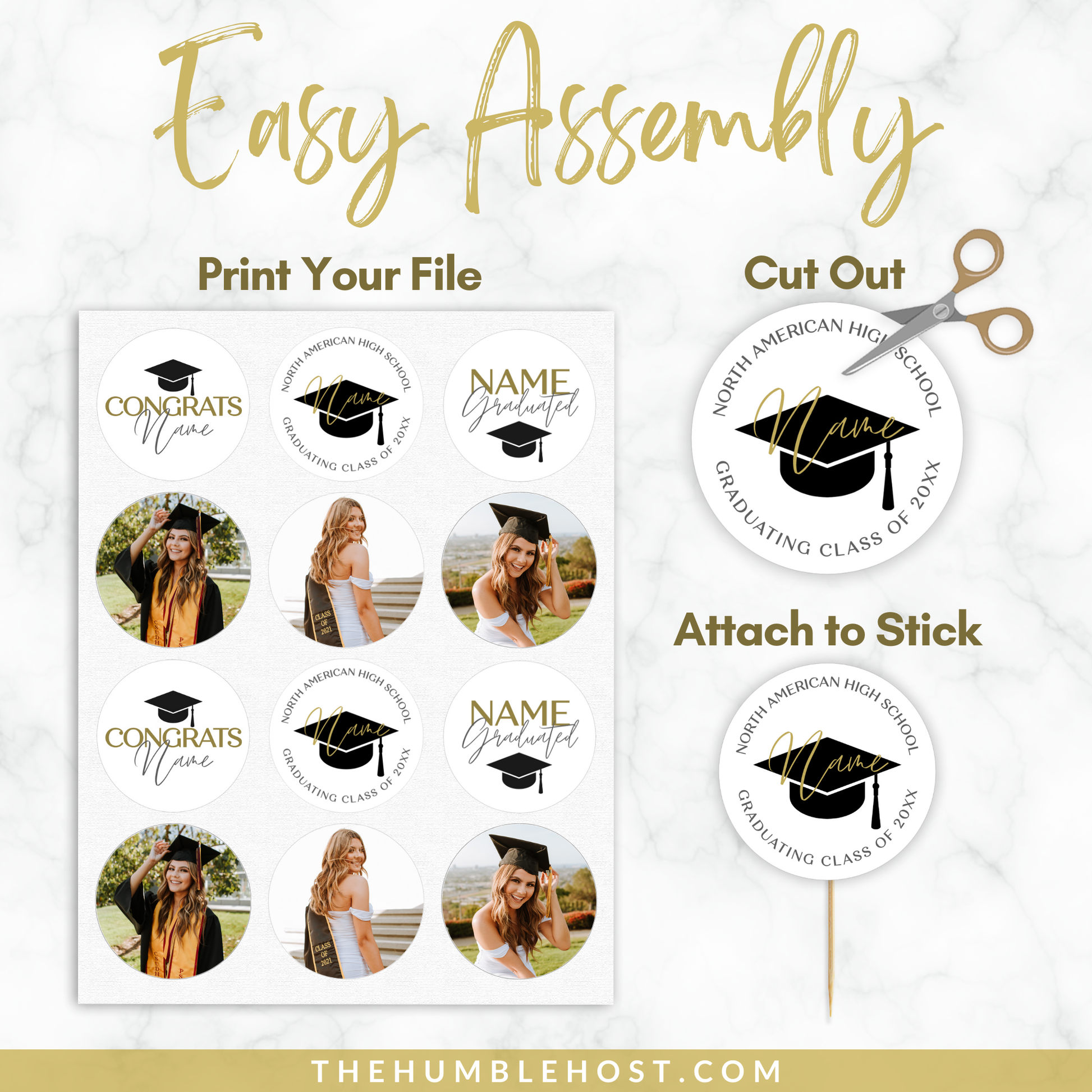 Graduation Cupcake Toppers, Class of , Editable Template Custom Photo Custom Name, Minimalist Graduation Party Decorations, graduation, cricut template, party decor, graduation decor, graduation favors, graduation name, high school grad