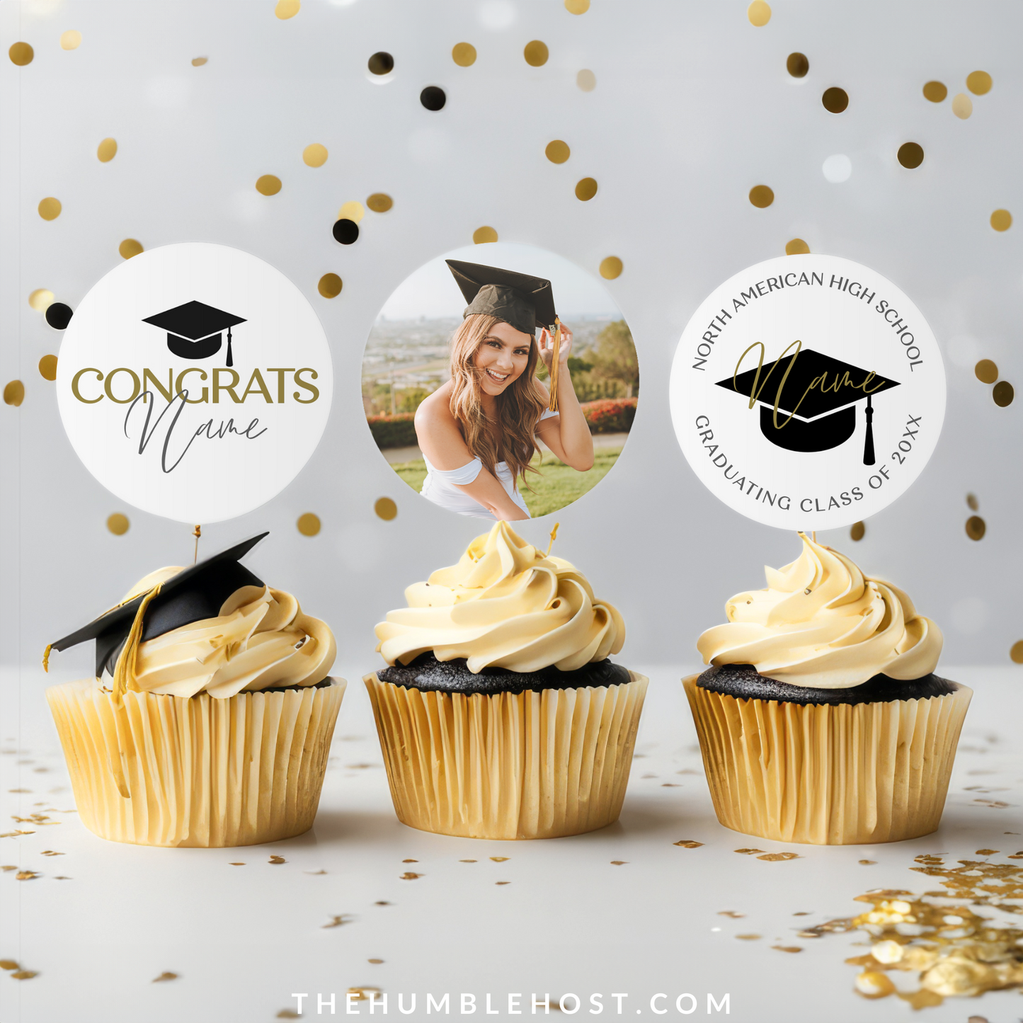 Graduation Cupcake Toppers, Class of , Editable Template Custom Photo Custom Name, Minimalist Graduation Party Decorations, graduation, cricut template, party decor, graduation decor, graduation favors, graduation name, high school grad