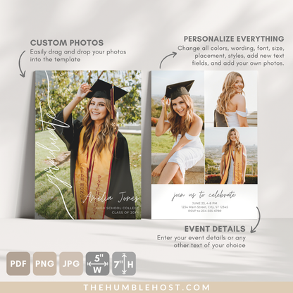 Graduation Invitation Template, Senior Graduate Announcement Template, Modern Graduation Announcement, Graduation Party Template, college graduation, editable invitation, graduation invite, high school grad, modern minimalist, photo invitation