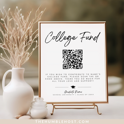 QR Code College Fund Graduation Sign, Minimalist Graduation College Fund Template, Editable Graduation Party Decor, Graduation Colors, college fund qr code, grad party sign, high school grad, paypal qr code, graduation payment sign, venmo qr code