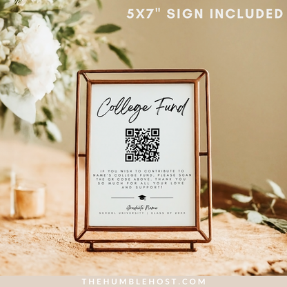 QR Code College Fund Graduation Sign, Minimalist Graduation College Fund Template, Editable Graduation Party Decor, Graduation Colors, college fund qr code, grad party sign, high school grad, paypal qr code, graduation payment sign, venmo qr code