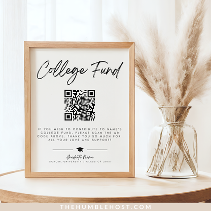 QR Code College Fund Graduation Sign, Minimalist Graduation College Fund Template, Editable Graduation Party Decor, Graduation Colors, college fund qr code, grad party sign, high school grad, paypal qr code, graduation payment sign, venmo qr code