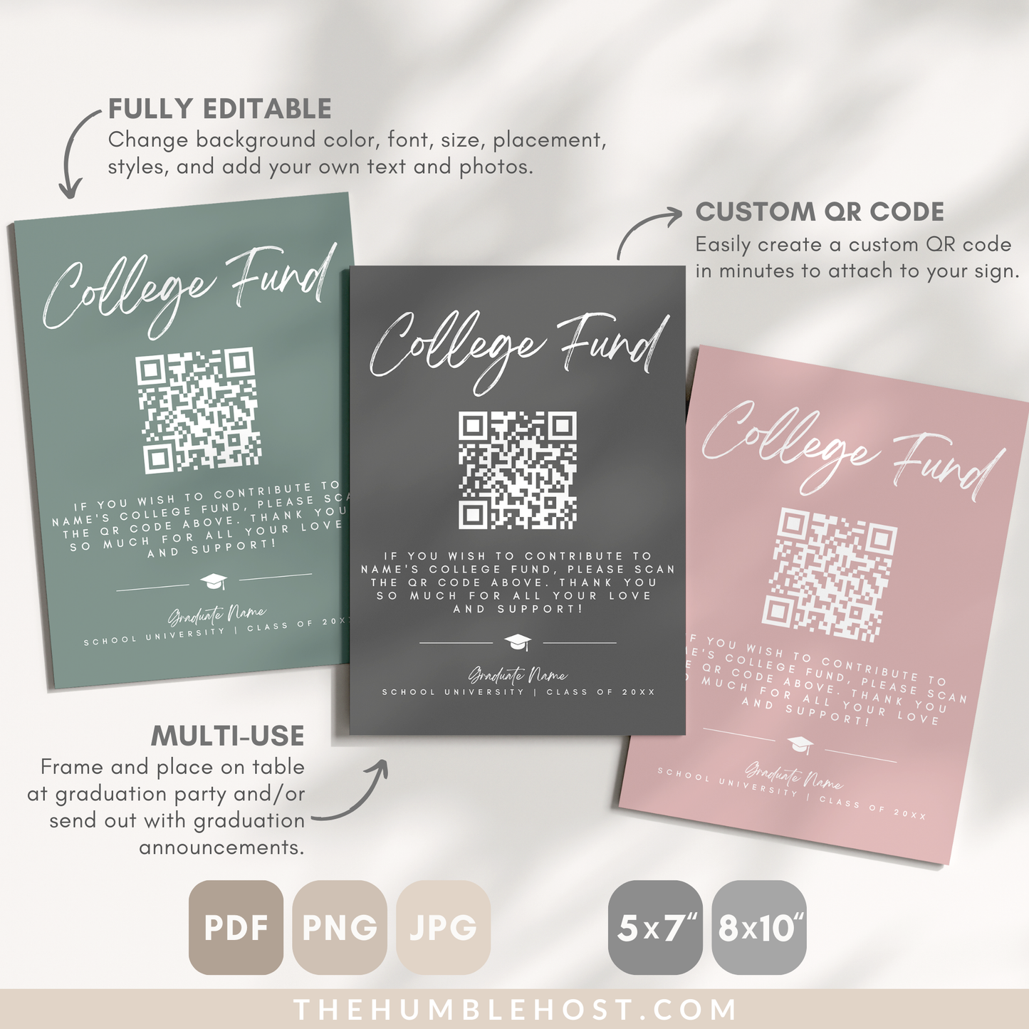 QR Code College Fund Graduation Sign, Minimalist Graduation College Fund Template, Editable Graduation Party Decor, Graduation Colors, college fund qr code, grad party sign, high school grad, paypal qr code, graduation payment sign, venmo qr code