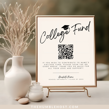 QR Code College Fund Graduation Sign, Minimalist Graduation College Fund Template, Editable Graduation Party Decor, Graduation Colors, college fund qr code, grad party sign, high school grad, paypal qr code, graduation payment sign, venmo qr code