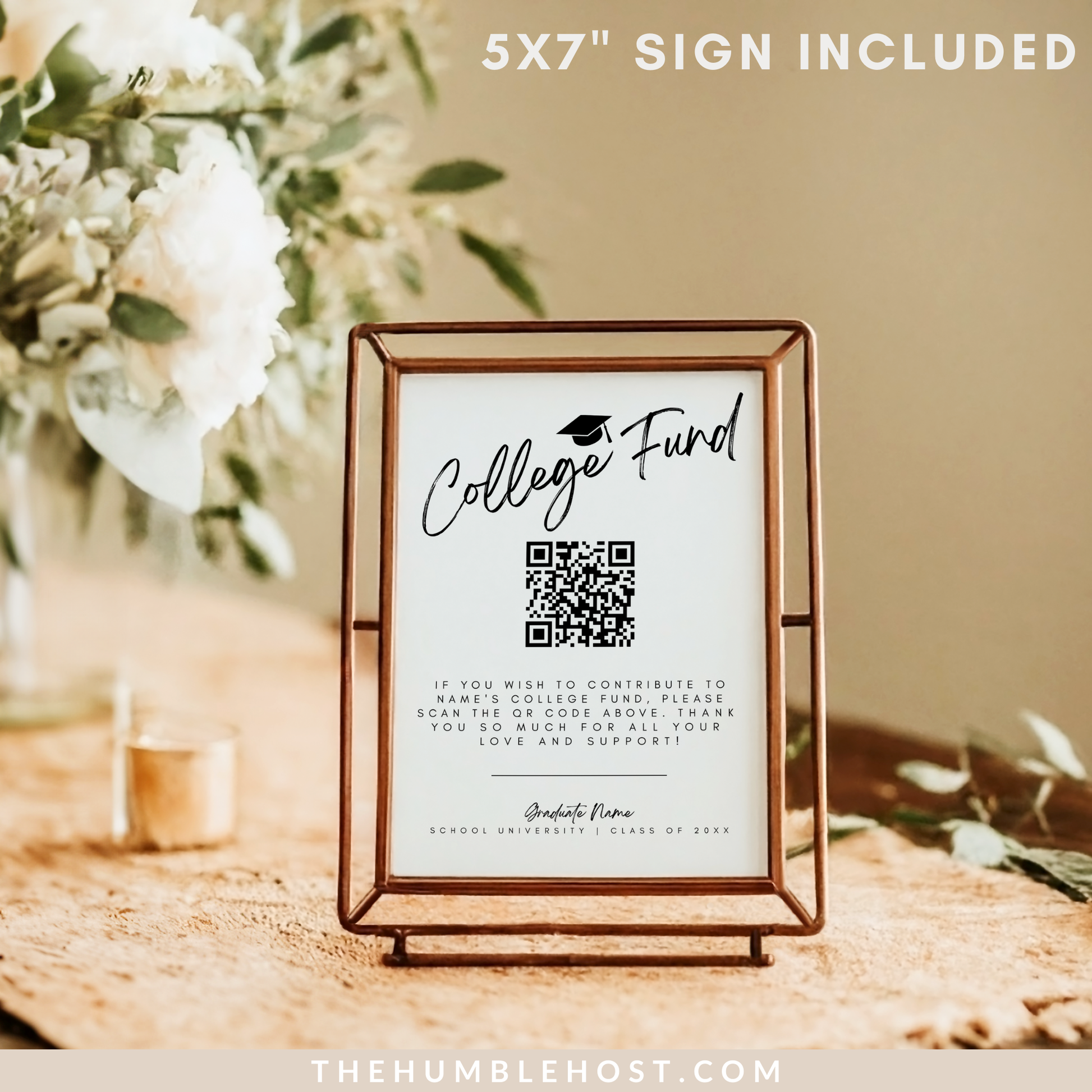 QR Code College Fund Graduation Sign, Minimalist Graduation College Fund Template, Editable Graduation Party Decor, Graduation Colors, college fund qr code, grad party sign, high school grad, paypal qr code, graduation payment sign, venmo qr code