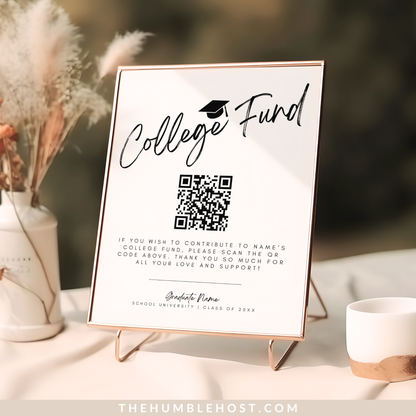 QR Code College Fund Graduation Sign, Minimalist Graduation College Fund Template, Editable Graduation Party Decor, Graduation Colors, college fund qr code, grad party sign, high school grad, paypal qr code, graduation payment sign, venmo qr code