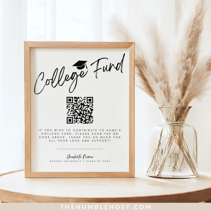 QR Code College Fund Graduation Sign, Minimalist Graduation College Fund Template, Editable Graduation Party Decor, Graduation Colors, college fund qr code, grad party sign, high school grad, paypal qr code, graduation payment sign, venmo qr code