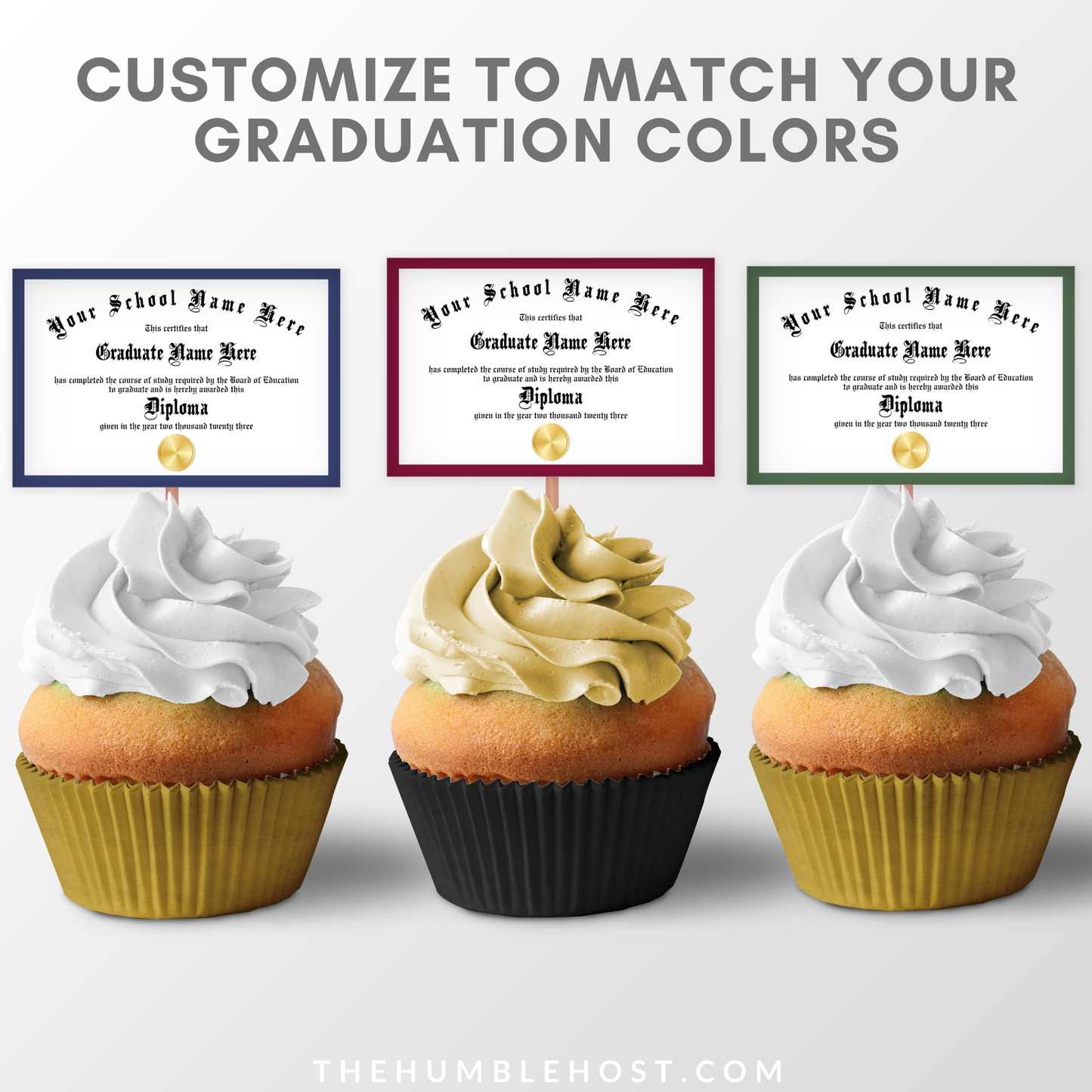 Personalized Graduation Cupcake Toppers, Custom Mini Diplomas, Graduation Party Decorations, Class of, graduation, custom party decor, graduation decor, graduation diploma template, graduation favors, graduation name, high school grad