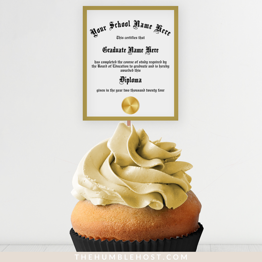 Personalized Graduation Cupcake Toppers, Custom Mini Diplomas, Graduation Party Decorations, Class of, graduation, custom party decor, graduation decor, graduation diploma template, graduation favors, graduation name, high school grad