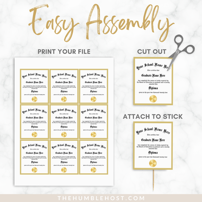 Personalized Graduation Cupcake Toppers, Custom Mini Diplomas, Graduation Party Decorations, Class of, graduation, custom party decor, graduation decor, graduation diploma template, graduation favors, graduation name, high school grad
