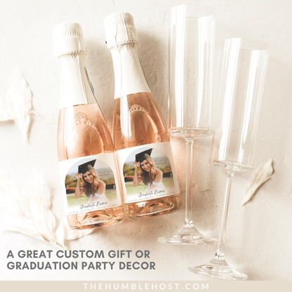 Graduation Mini Bottle Labels, Personalized Mini Wine Champagne Labels, Minimalist Editable Template, congrats grad, congratulations, custom gift, graduation gift, graduation party decor, custom photo label, mini wine label, graduation party favors