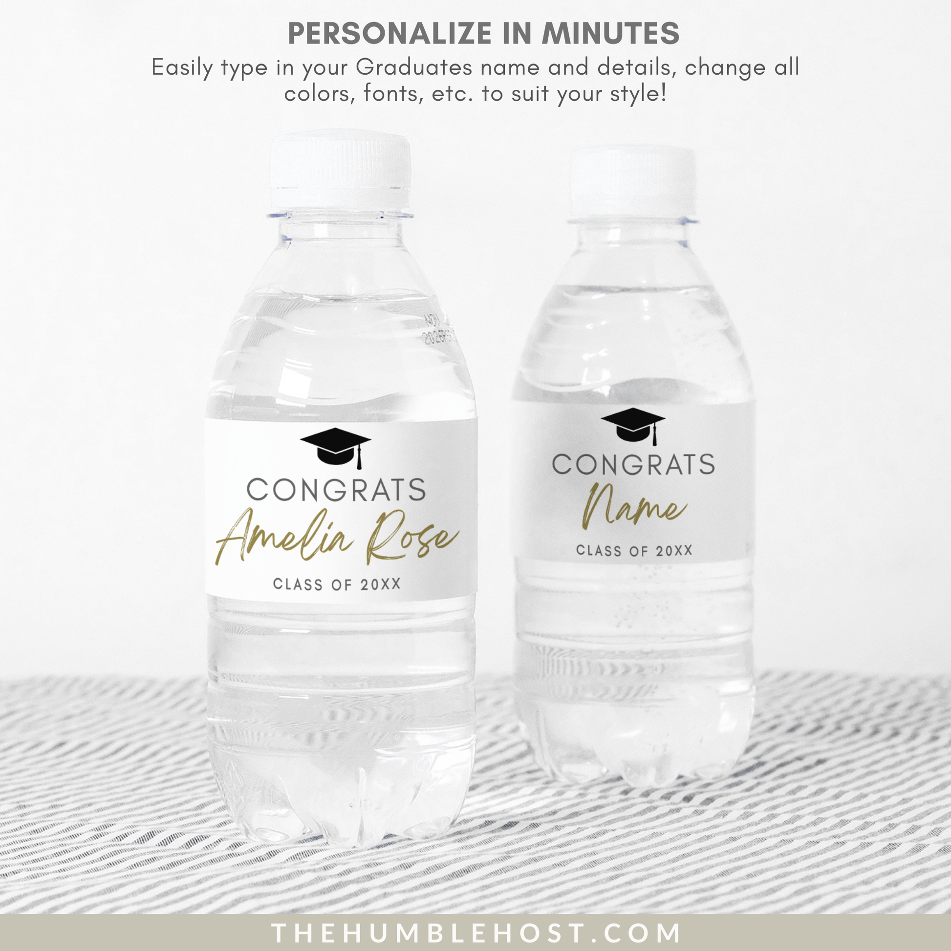 Graduation Water Bottle Labels, Graduation Party Editable Template, Waterproof Label, Class of, Printable Bottle Stickers, custom colors, custom party decor, cricut silhouette, custom bottle label, diy label template, water bottle wrapper minimalist