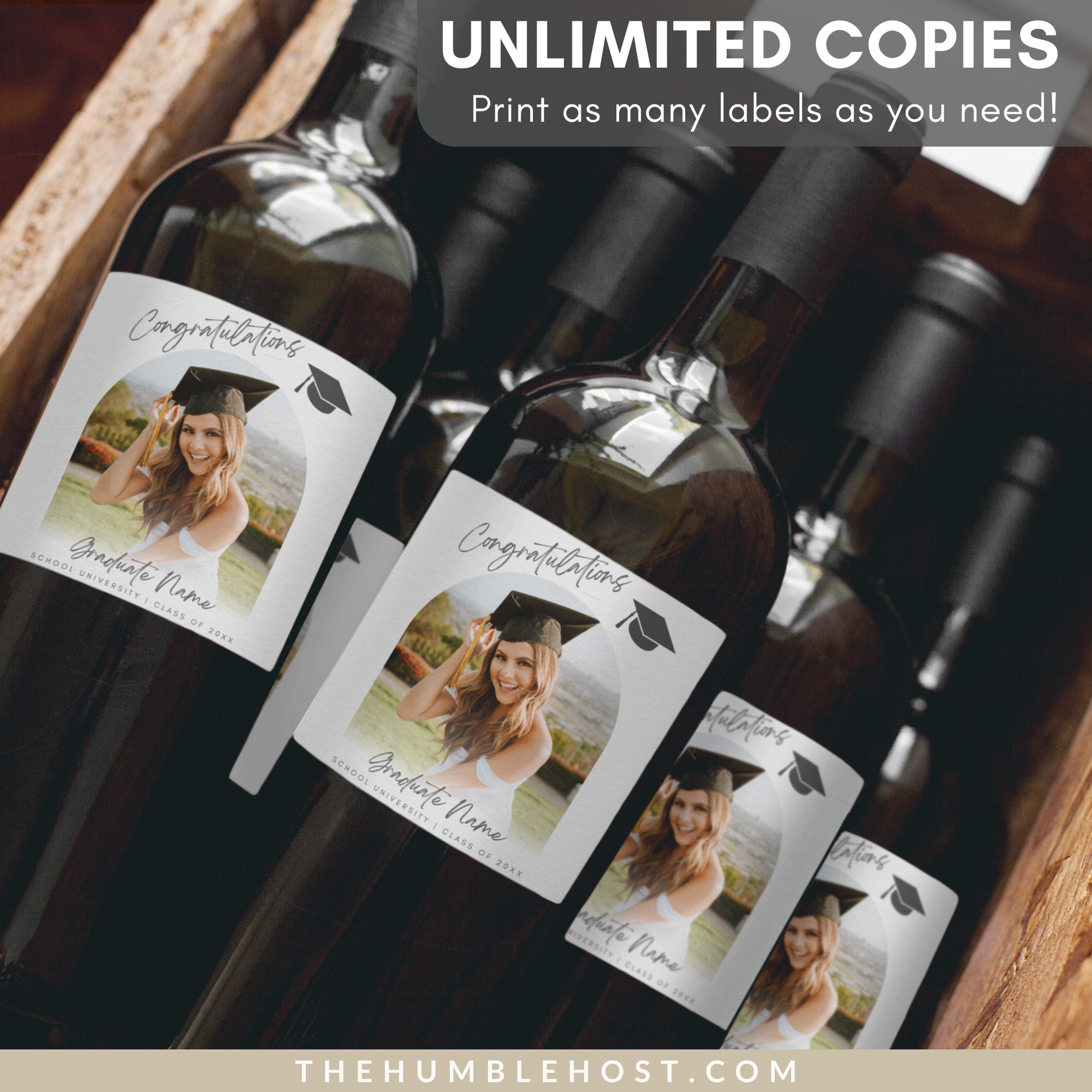 Graduation Wine Labels, Custom Champagne Labels, Gift for Grad, Graduation Party Favors, Graduation Gift, Custom Photo Editable Template, congrats grad, congratulations, custom gift, grad party decor, label with picture, personalized gift photo label