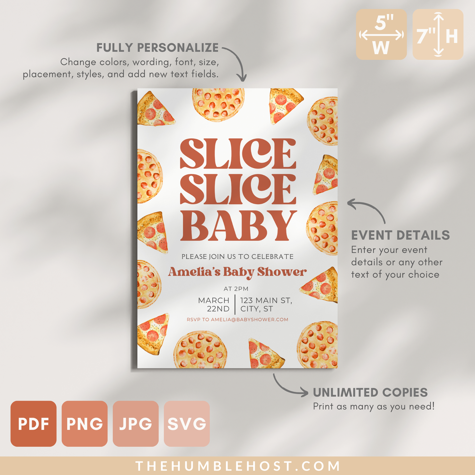 Slice Slice Baby Invitation, Pizza Baby Shower Invitation, Pizzeria Baby Sprinkle, Editable Pizza Baby Shower Invite, CoEd Baby Shower, books for baby, diaper raffle, gender neutral invitation template, pizza printable invitation, pizza shower