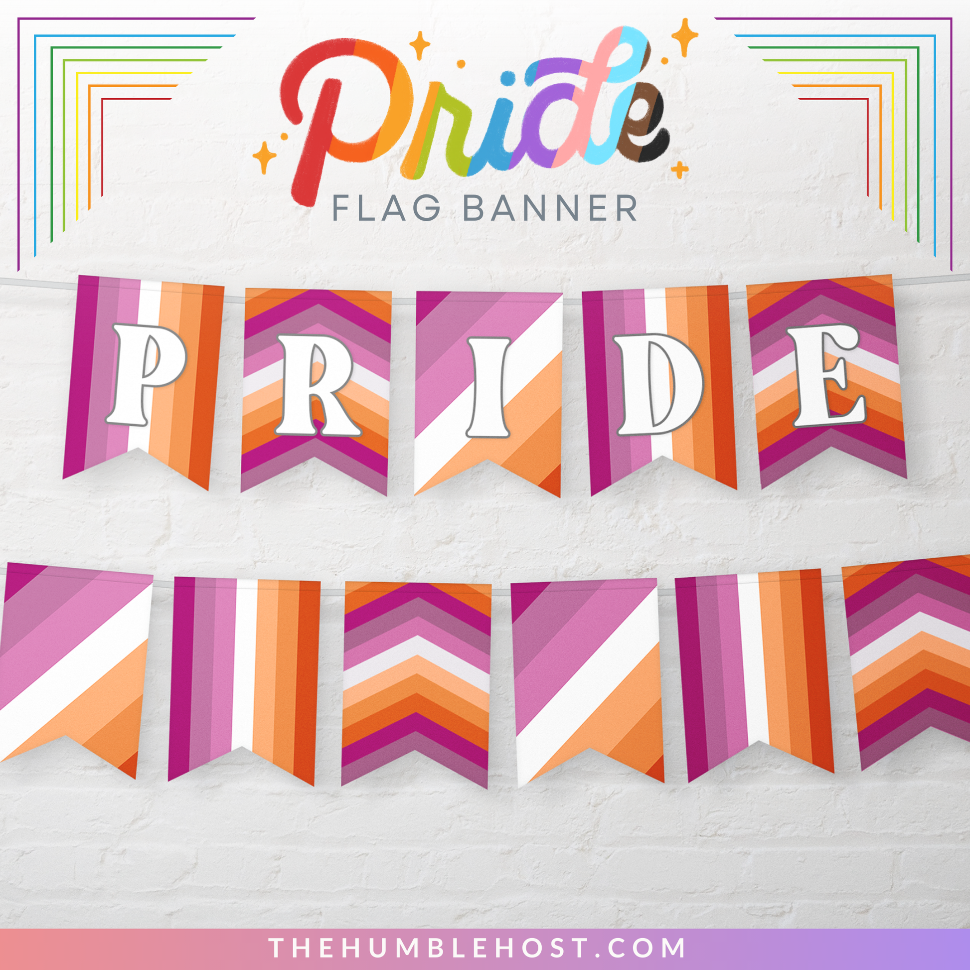 Lesbian Pride Banner, Printable LGBTQ Pride Month Decor, Pride Party Decor Editable Template, Custom Text Lesbian Day Of Awareness Banner, diy party decor, lesbian pride flag, pride flag banner, inclusive pride, pride month banner lesbian pride decor