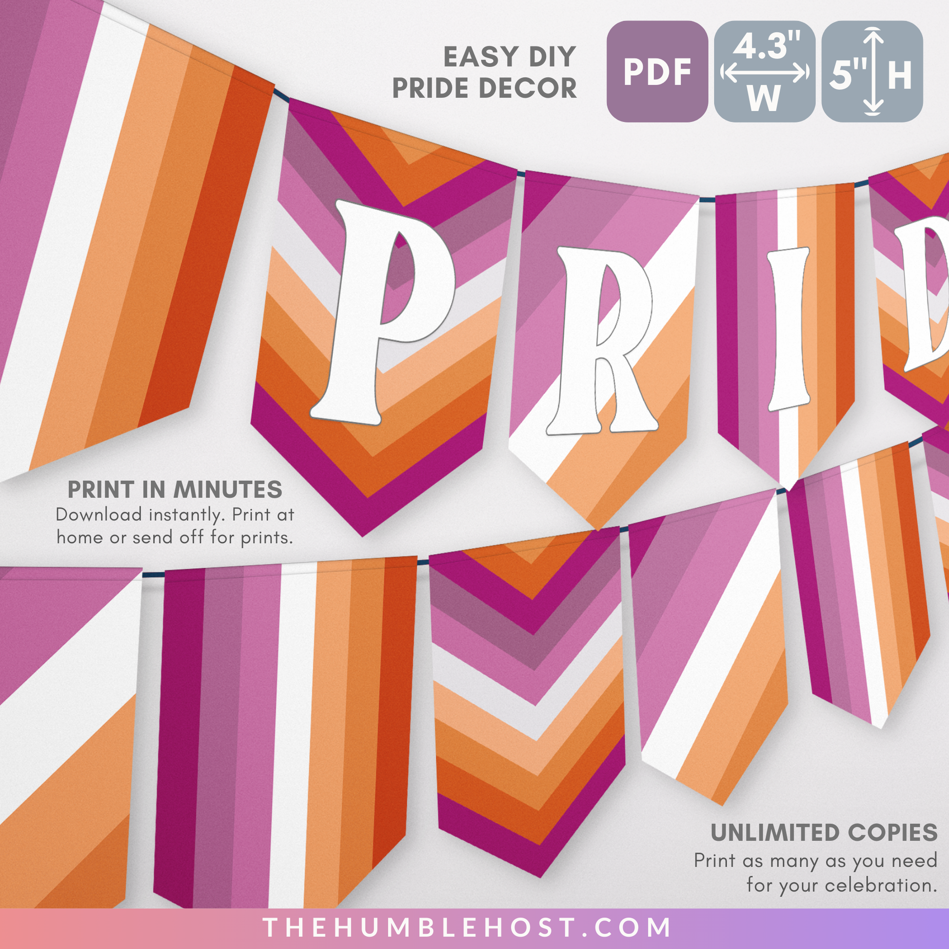 Lesbian Pride Banner, Printable LGBTQ Pride Month Decor, Pride Party Decor Editable Template, Custom Text Lesbian Day Of Awareness Banner, diy party decor, lesbian pride flag, pride flag banner, inclusive pride, pride month banner lesbian pride decor