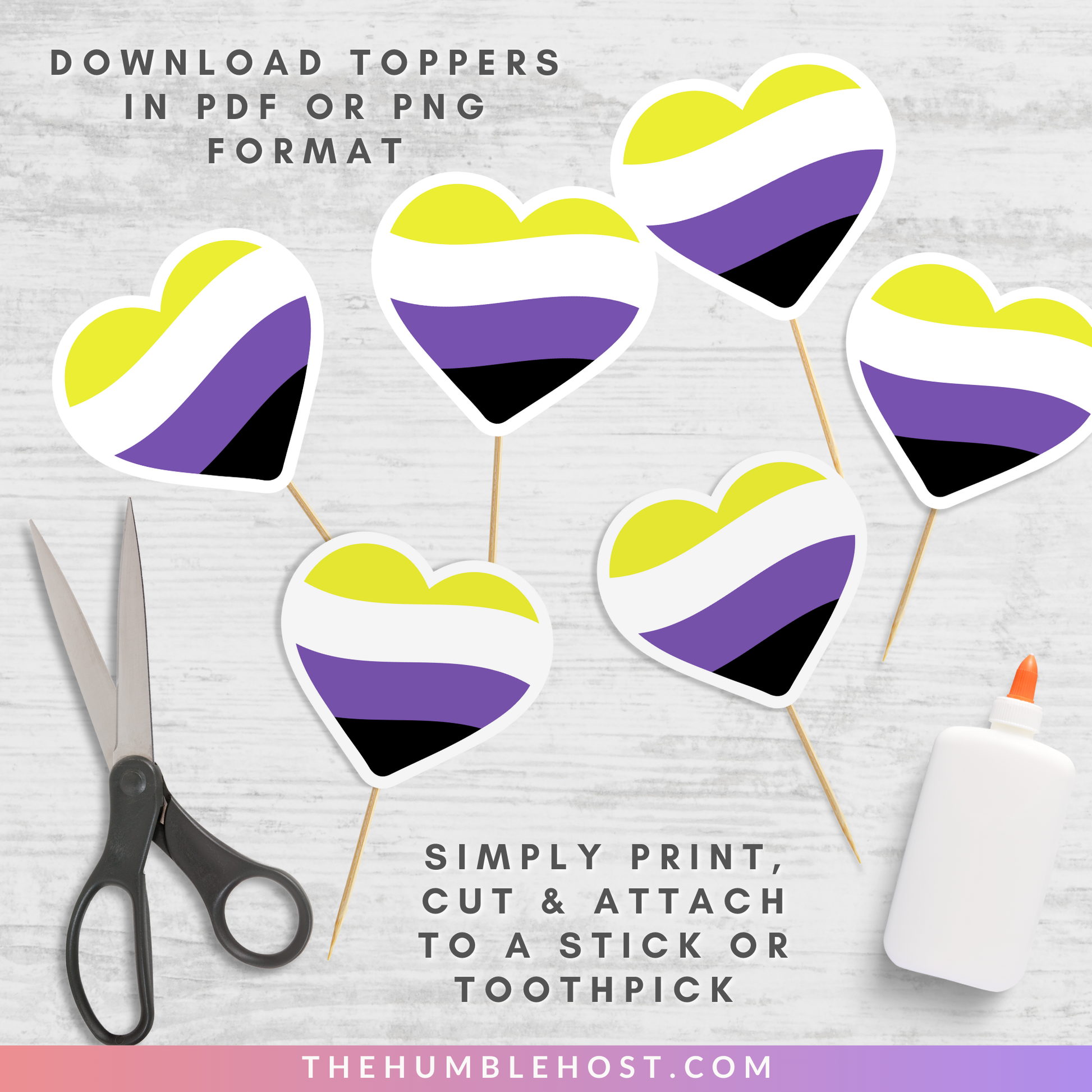 Non-Binary Cupcake Toppers, Cupcake Wrappers, Printable LGBTQ Pride Month Party Decor, Non Binary Pride Flag, DIY Party, Cricut, Silhouette, printable party decorations, party favor, food favor, non-binary pride, pride flag cupcake, non binary decor