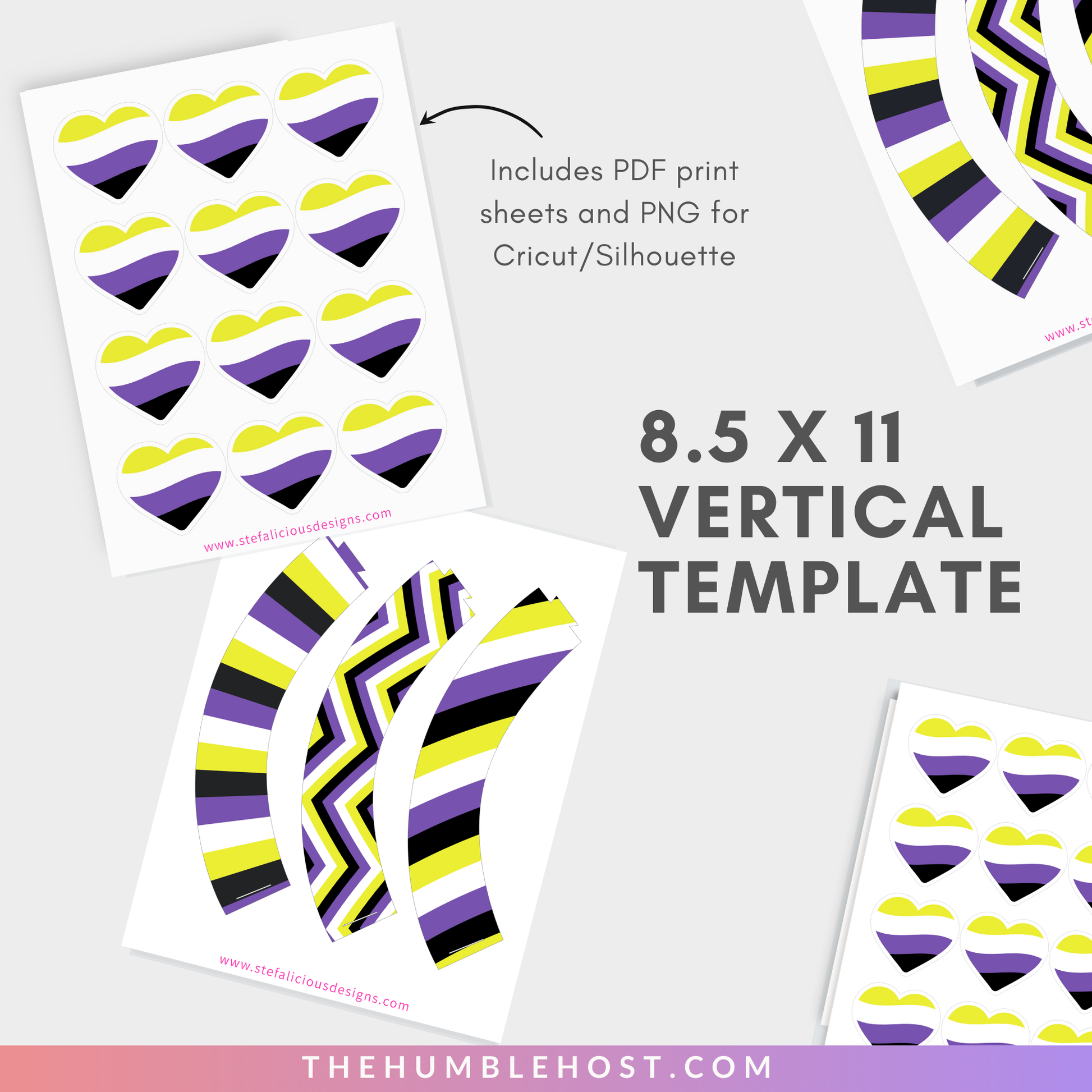 Non-Binary Cupcake Toppers, Cupcake Wrappers, Printable LGBTQ Pride Month Party Decor, Non Binary Pride Flag, DIY Party, Cricut, Silhouette, printable party decorations, party favor, food favor, non-binary pride, pride flag cupcake, non binary decor