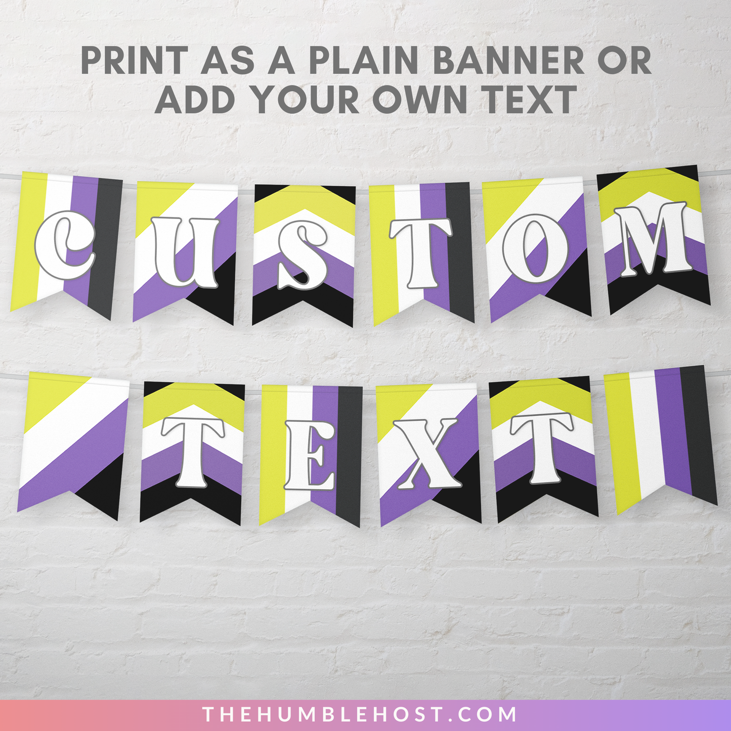 Non-Binary Pride Flag Banner Editable Template, LGBTQ Pride Month Decor, Pride Party Decor, Custom Text Non Binary Flag Bunting, Equality, diy party, inclusive pride, lgbt, non binary pride, non binary flag, non-binary pride flag, non-binary pride