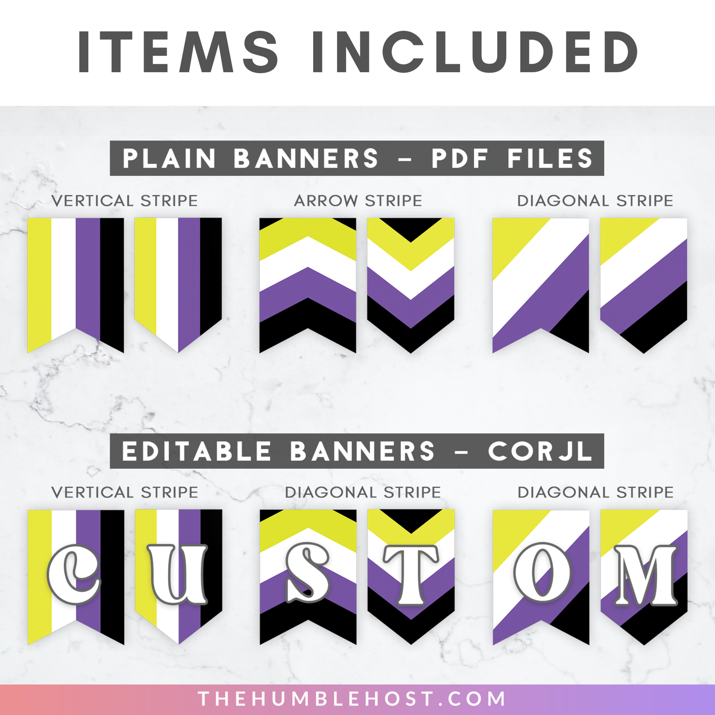 Non-Binary Pride Flag Banner Editable Template, LGBTQ Pride Month Decor, Pride Party Decor, Custom Text Non Binary Flag Bunting, Equality, diy party, inclusive pride, lgbt, non binary pride, non binary flag, non-binary pride flag, non-binary pride