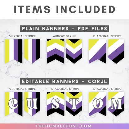 Non-Binary Pride Flag Banner Editable Template, LGBTQ Pride Month Decor, Pride Party Decor, Custom Text Non Binary Flag Bunting, Equality, diy party, inclusive pride, lgbt, non binary pride, non binary flag, non-binary pride flag, non-binary pride
