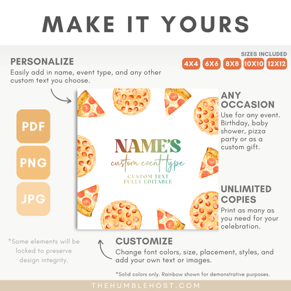 Pizza Box Label, Printable Pizza Theme Template, Pizza Party Favor, Personalized Printable Label, Party Decor, Slice Slice Baby, Food Favor, pizza favor, pizza shower, pizza birthday, slice of fun, pizza box template, custom favor, custom pizza box