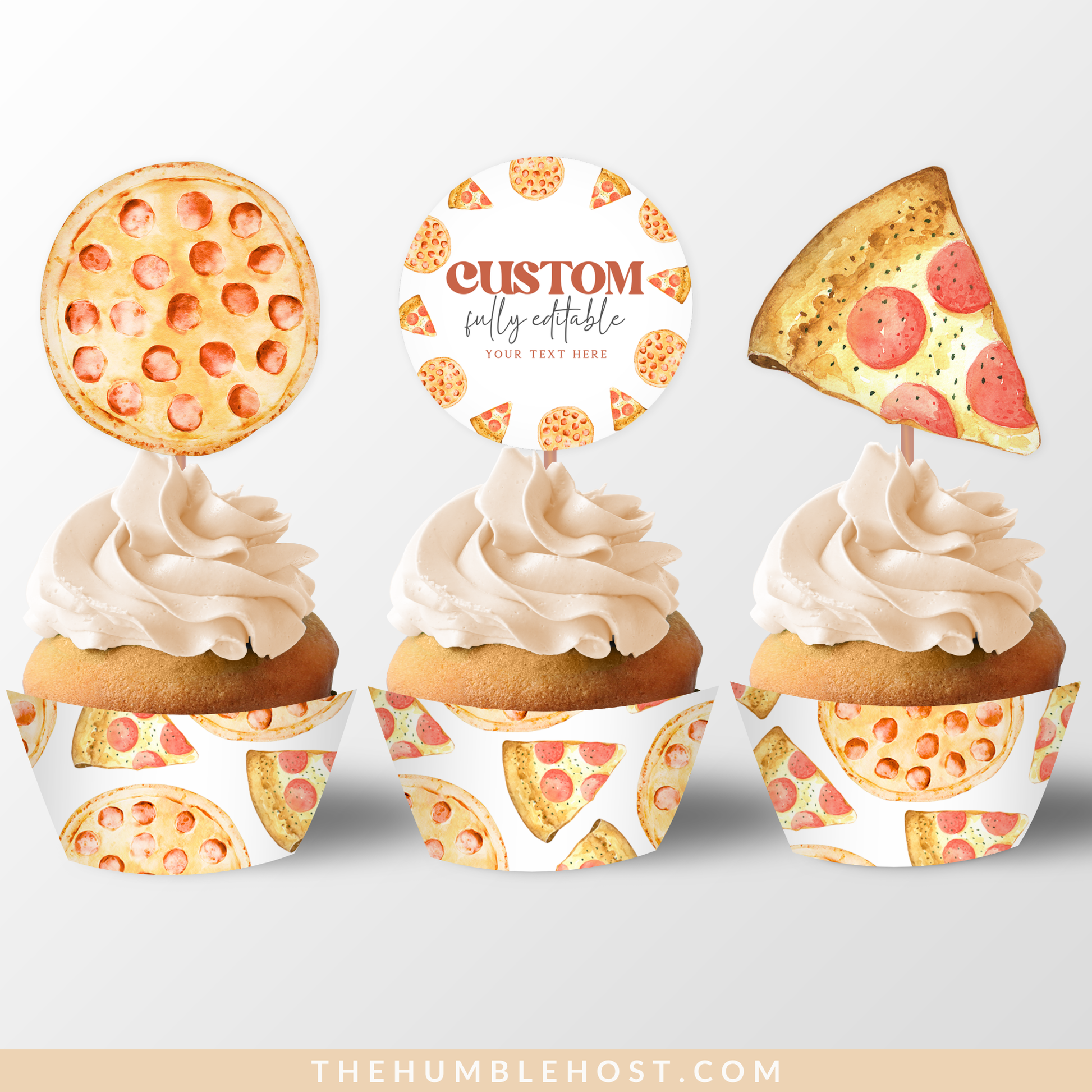 Pizza Cupcake Toppers, Printable Cupcake Wrappers, Custom Editable Template, Slice Slice Baby Shower, Pizzeria Baby Sprinkle, Kids Birthday, custom cake topper, cricut template, cupcake set, pizza themed, diy party decor, pizza birthday party