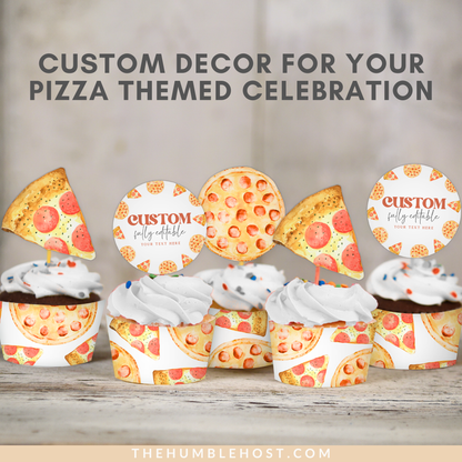 Pizza Cupcake Toppers, Printable Cupcake Wrappers, Custom Editable Template, Slice Slice Baby Shower, Pizzeria Baby Sprinkle, Kids Birthday, custom cake topper, cricut template, cupcake set, pizza themed, diy party decor, pizza birthday party