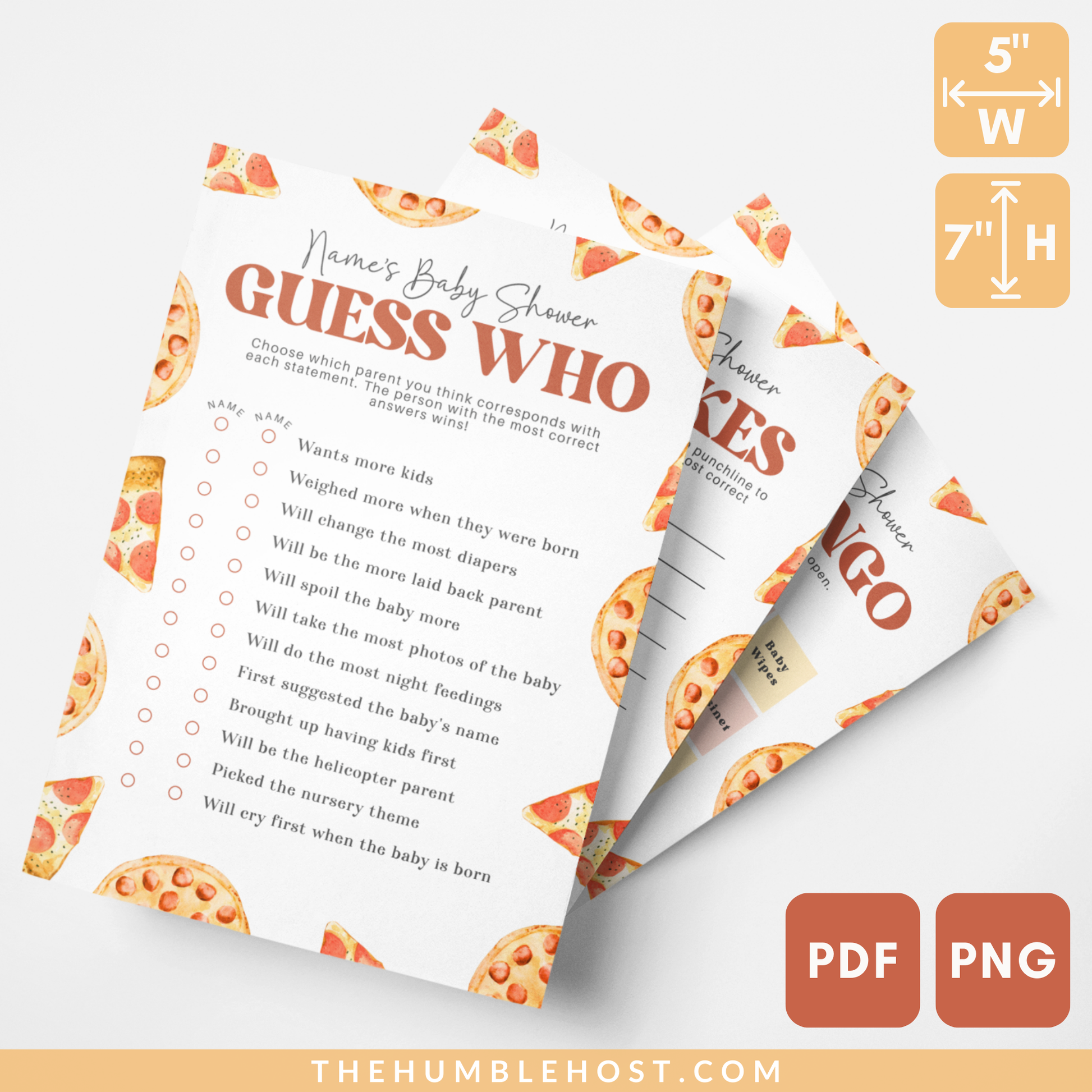 Slice Slice Baby Editable Pizza Baby Shower Games Set, Gender Neutral, Printable Baby Shower Games Bundle, Baby Bingo, Baby Family Feud Game, baby shower trivia, baby bingo, baby shower games, editable template, printable games, baby predictions card