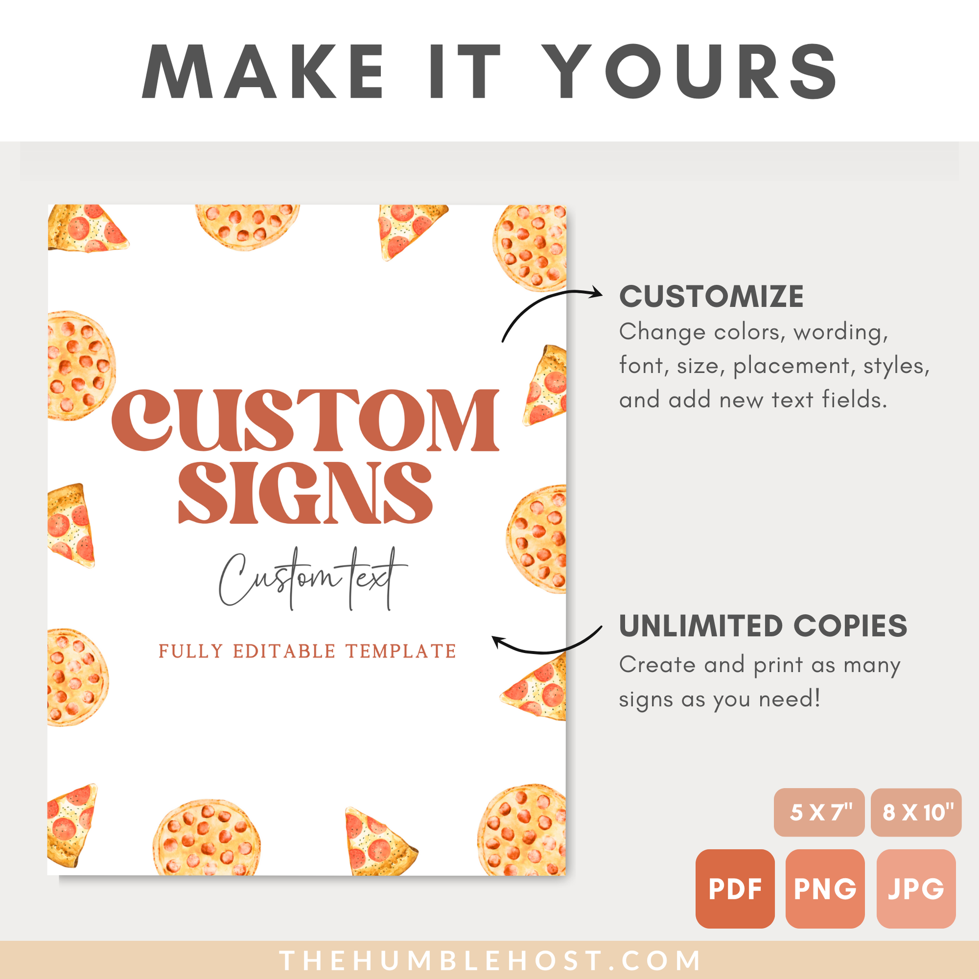 Pizza Table Signs, Printable Editable Template, Minimalist Event Sign, Slice Slice Baby Shower, Pizzeria Baby Sprinkle, Pizza Party Birthday, custom shower decor, diy party decor, custom table signs, shower table signs, gender neutral, pizza shower