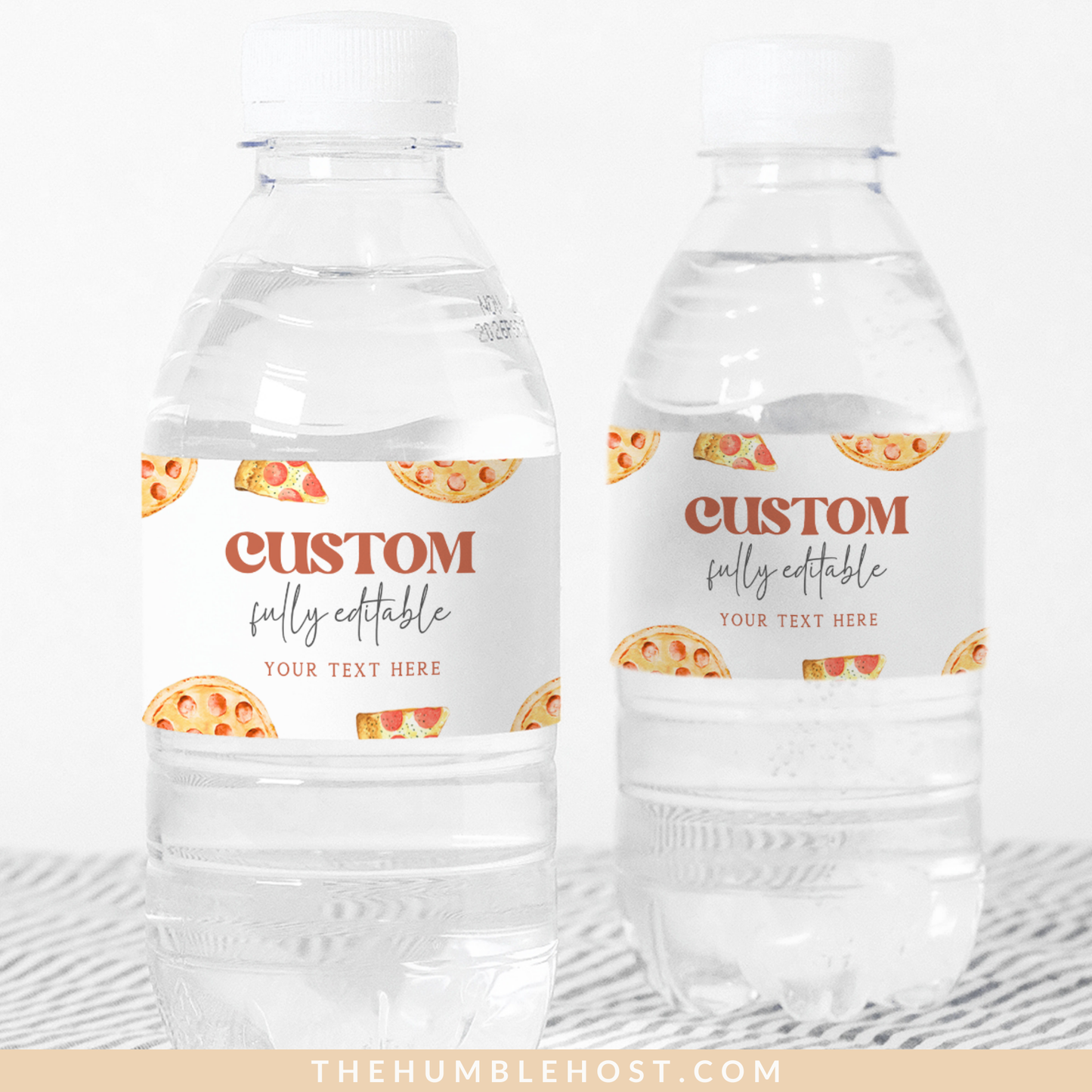 Pizza Water Bottle Labels Editable Template, Custom Printable Party Decor, Water Bottle Sticker, Slice Slice Baby Shower, Pizzeria Birthday, party favors, cricut silhouette, custom bottle label, diy label template, water bottle wrapper, pizza party