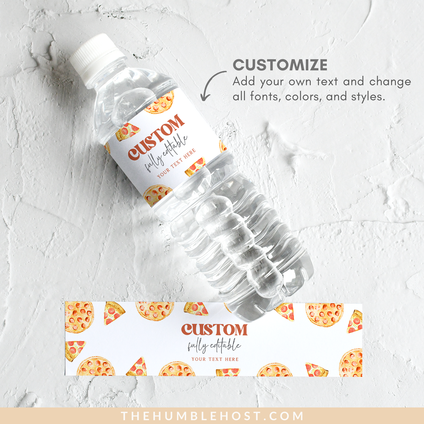 Pizza Water Bottle Labels Editable Template, Custom Printable Party Decor, Water Bottle Sticker, Slice Slice Baby Shower, Pizzeria Birthday, party favors, cricut silhouette, custom bottle label, diy label template, water bottle wrapper, pizza party