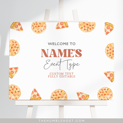 Pizza Welcome Sign, Printable Editable Template, Minimalist, Slice Slice Baby Shower, Pizzeria Sprinkle, Kids Birthday Party, Pizza Themed, Custom Event Sign, DIY Party Decor, Pizza Birthday, Party Decor, Shower Sign, Welcome Poster