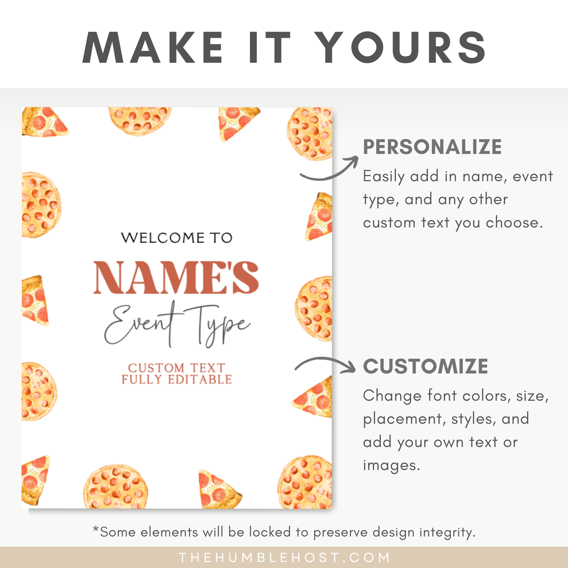 Pizza Welcome Sign, Printable Editable Template, Minimalist, Slice Slice Baby Shower, Pizzeria Sprinkle, Kids Birthday Party, Pizza Themed, Custom Event Sign, DIY Party Decor, Pizza Birthday, Party Decor, Shower Sign, Welcome Poster