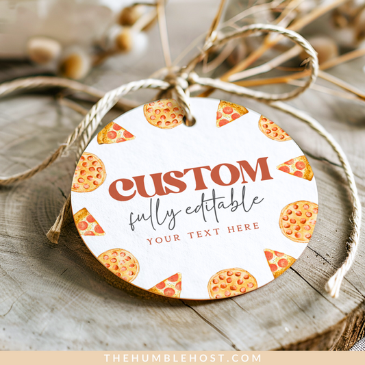 Editable Pizza Tags, Printable Pizza Favor Tags, Thank You Tags, Pizza Party Favor Custom Template, Slice Slice Baby Shower, Pizza Birthday, pizza themed, custom thank you, diy party favors, thank you stickers, party favor stickers, printable sticker