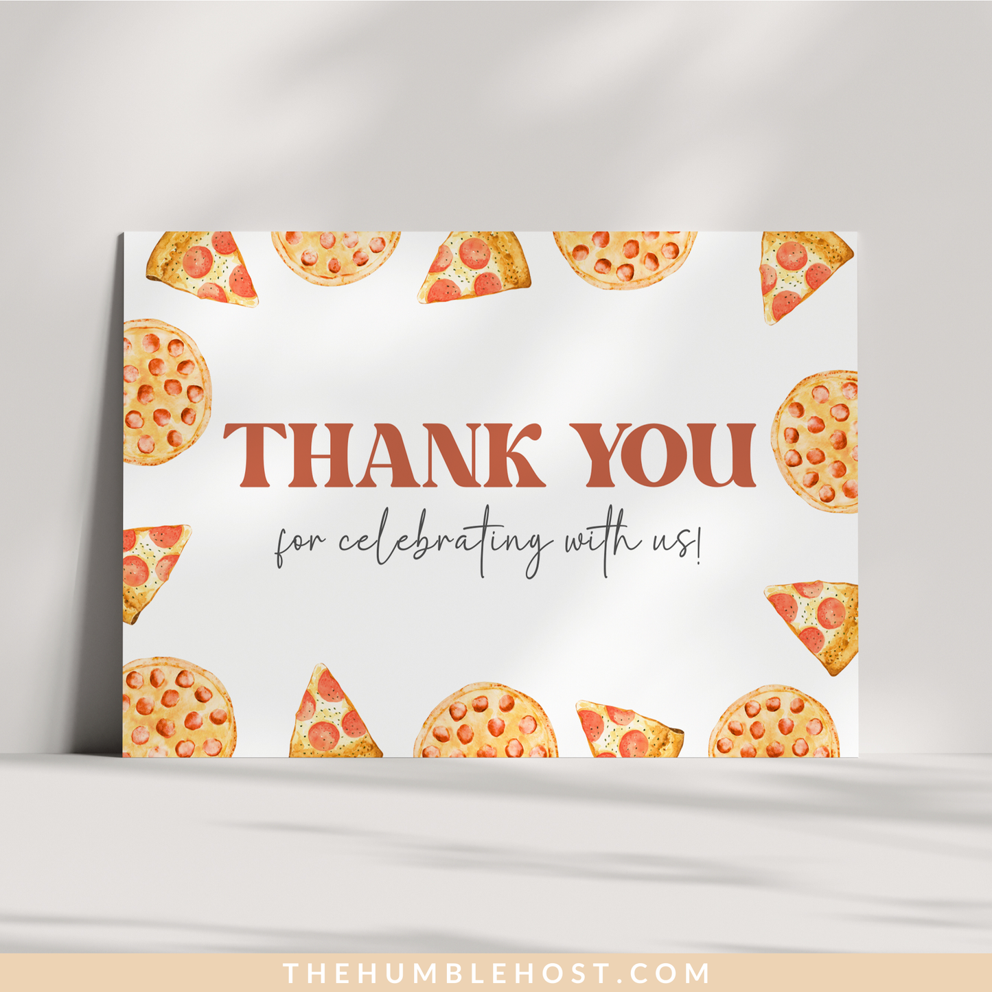 Editable Pizza Thank You Cards, Pizza Party Thank You Card Template Retro Style Printable Party Supplies, Birthday, Slice Slice Baby Shower, baby shower card, birthday thank you, card template, pizza baby shower, printable favor card, retro thank you