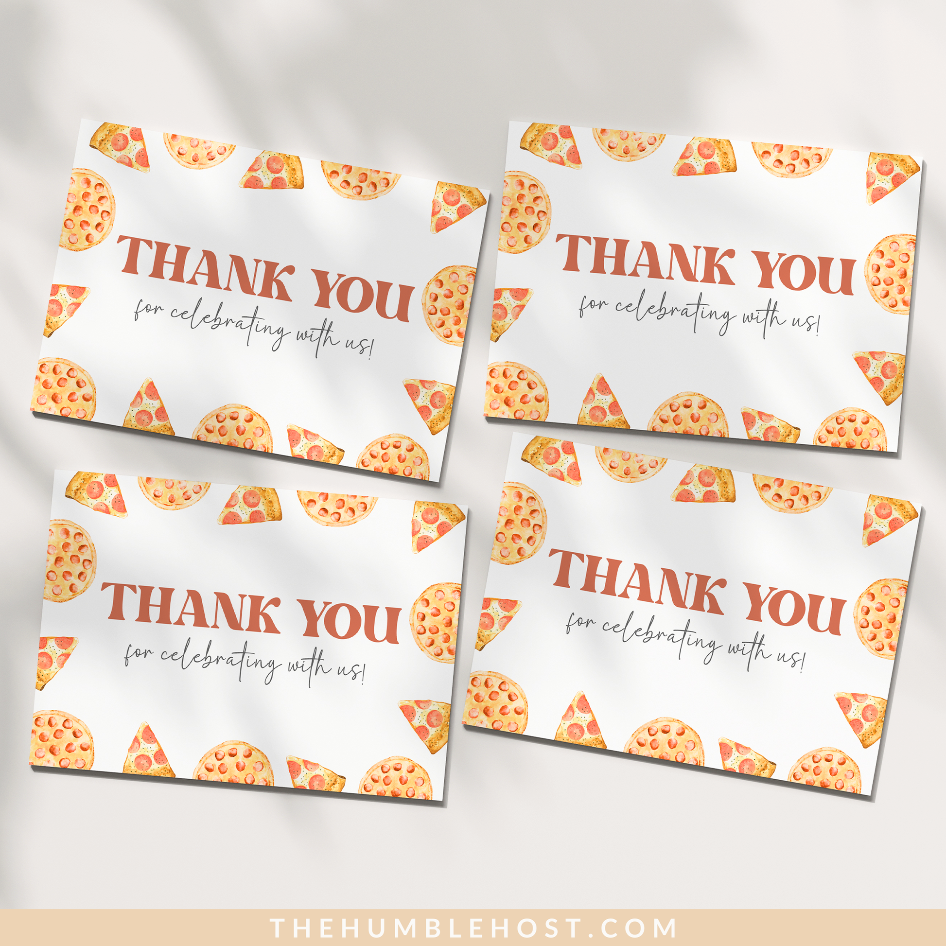 Editable Pizza Thank You Cards, Pizza Party Thank You Card Template Retro Style Printable Party Supplies, Birthday, Slice Slice Baby Shower, baby shower card, birthday thank you, card template, pizza baby shower, printable favor card, retro thank you