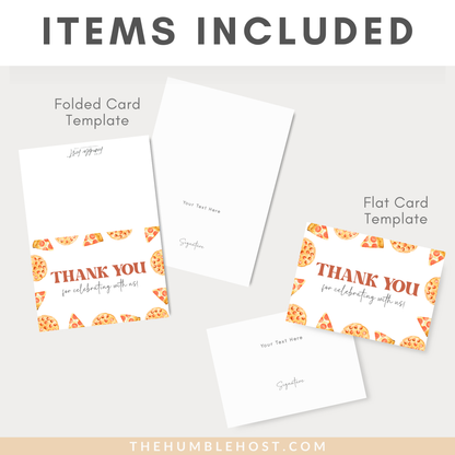 Editable Pizza Thank You Cards, Pizza Party Thank You Card Template Retro Style Printable Party Supplies, Birthday, Slice Slice Baby Shower, baby shower card, birthday thank you, card template, pizza baby shower, printable favor card, retro thank you