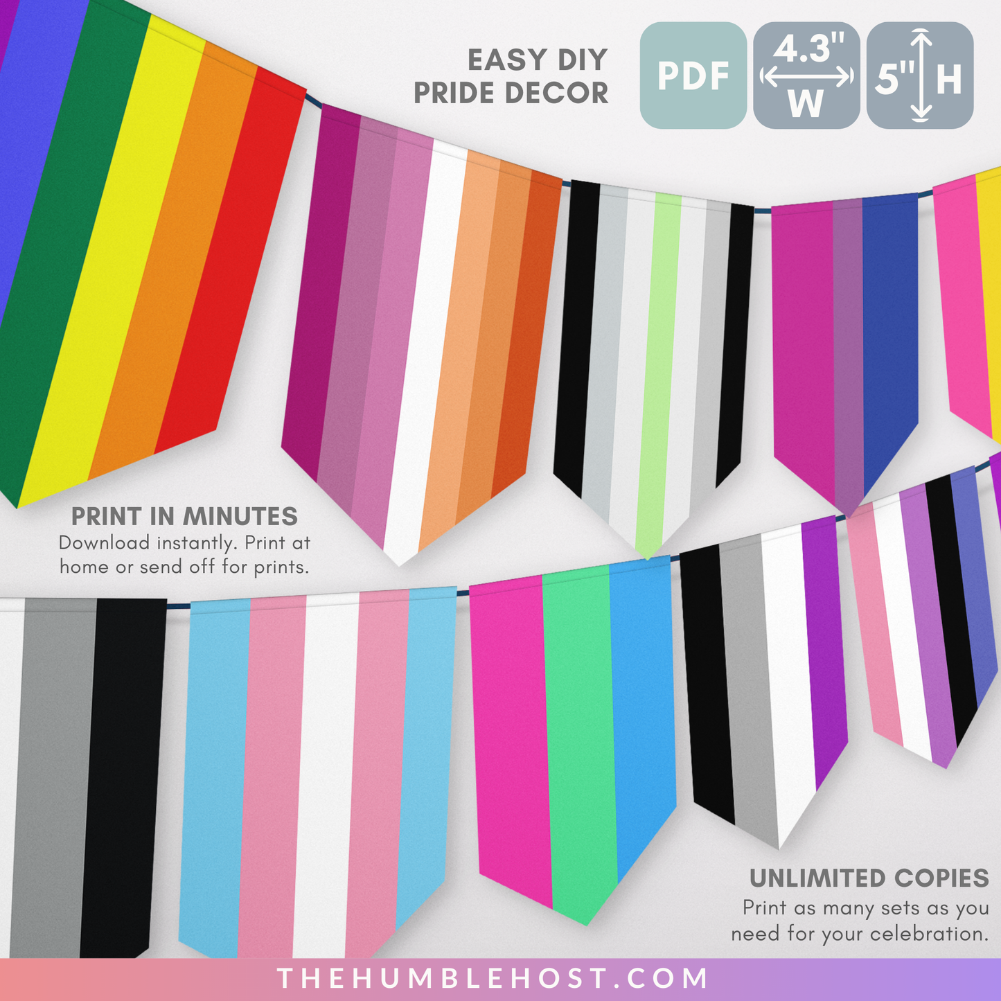 Pride Flag Banner, Printable LGBTQ+ Pride Month Decor, Pride Party Banner, Gay, Lesbian, Transgender, Bisexual, Non Binary, lgbtq pride decor,  pride banner, pride parade, pride month banner, queer pride house banner, inclusive pride, gay pride flag