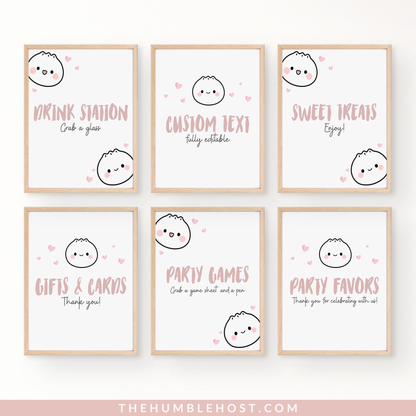 Cute Dumpling Table Signs, Dim Sum Custom Sign, Printable Bao Event Decor Editable Template, DIY Party Decor Little Dumpling Baby Shower Set, diy party decor, editable shower, kawaii, printable template, table signs, sign template, editable sign