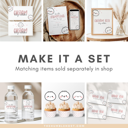 Cute Dumpling Table Signs, Dim Sum Custom Sign, Printable Bao Event Decor Editable Template, DIY Party Decor Little Dumpling Baby Shower Set, diy party decor, editable shower, kawaii, printable template, table signs, sign template, editable sign