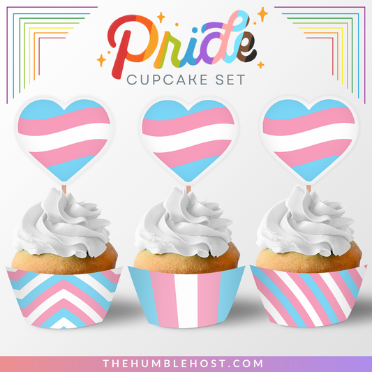 Transgender Pride Flag Cupcake Toppers, Cupcake Wrappers, Printable LGBTQ Pride Month Party Decor, Trans Flag Pride Party Supplies, Cricut, diy party decor, printable party, party favor, food favor, trans flag, pride flag cupcake, trans pride decor