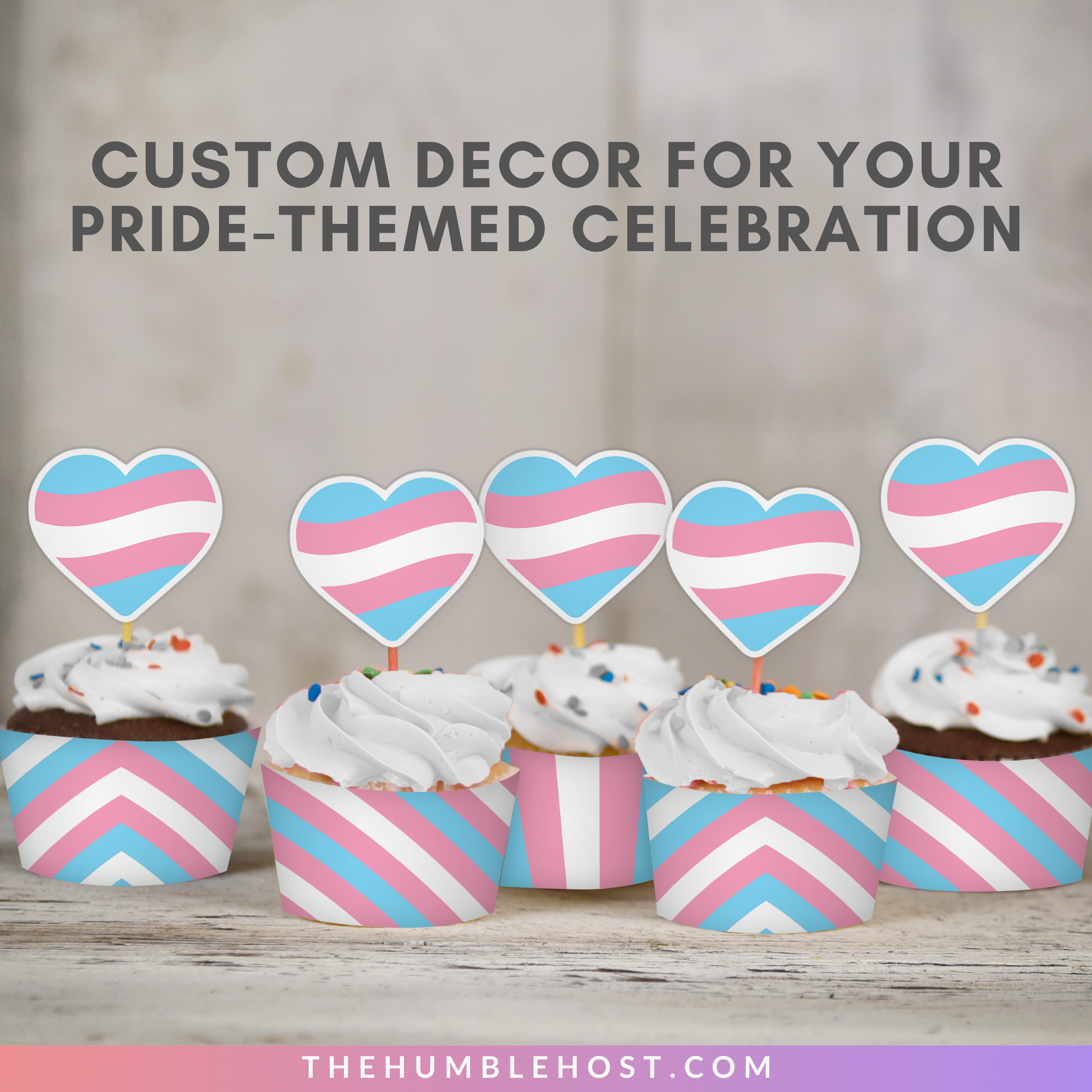 Transgender Pride Flag Cupcake Toppers, Cupcake Wrappers, Printable LGBTQ Pride Month Party Decor, Trans Flag Pride Party Supplies, Cricut, diy party decor, printable party, party favor, food favor, trans flag, pride flag cupcake, trans pride decor