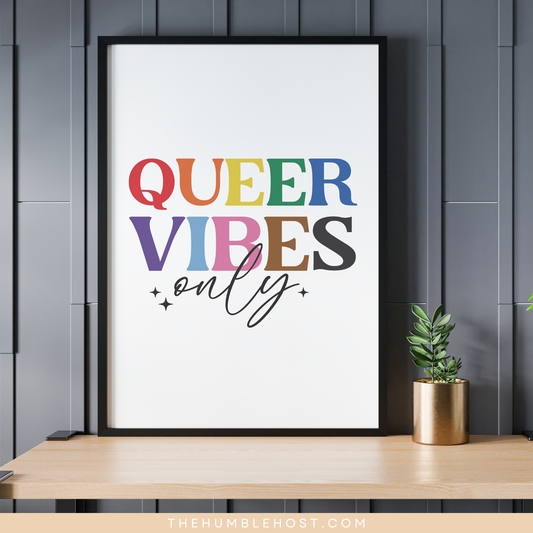 Subtle Pride Wall Art, Retro, Queer Vibes Only, Pride Month Decor, LGBTQ+, Queer, Rainbow, Printable Instant Download, Quote Sign