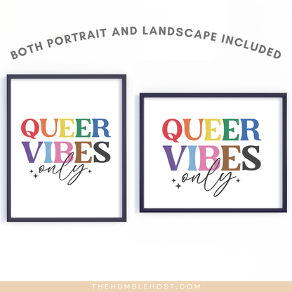 Subtle Pride Wall Art, Retro, Queer Vibes Only, Pride Month Decor, LGBTQ+, Queer, Rainbow, Printable Instant Download, Quote Sign