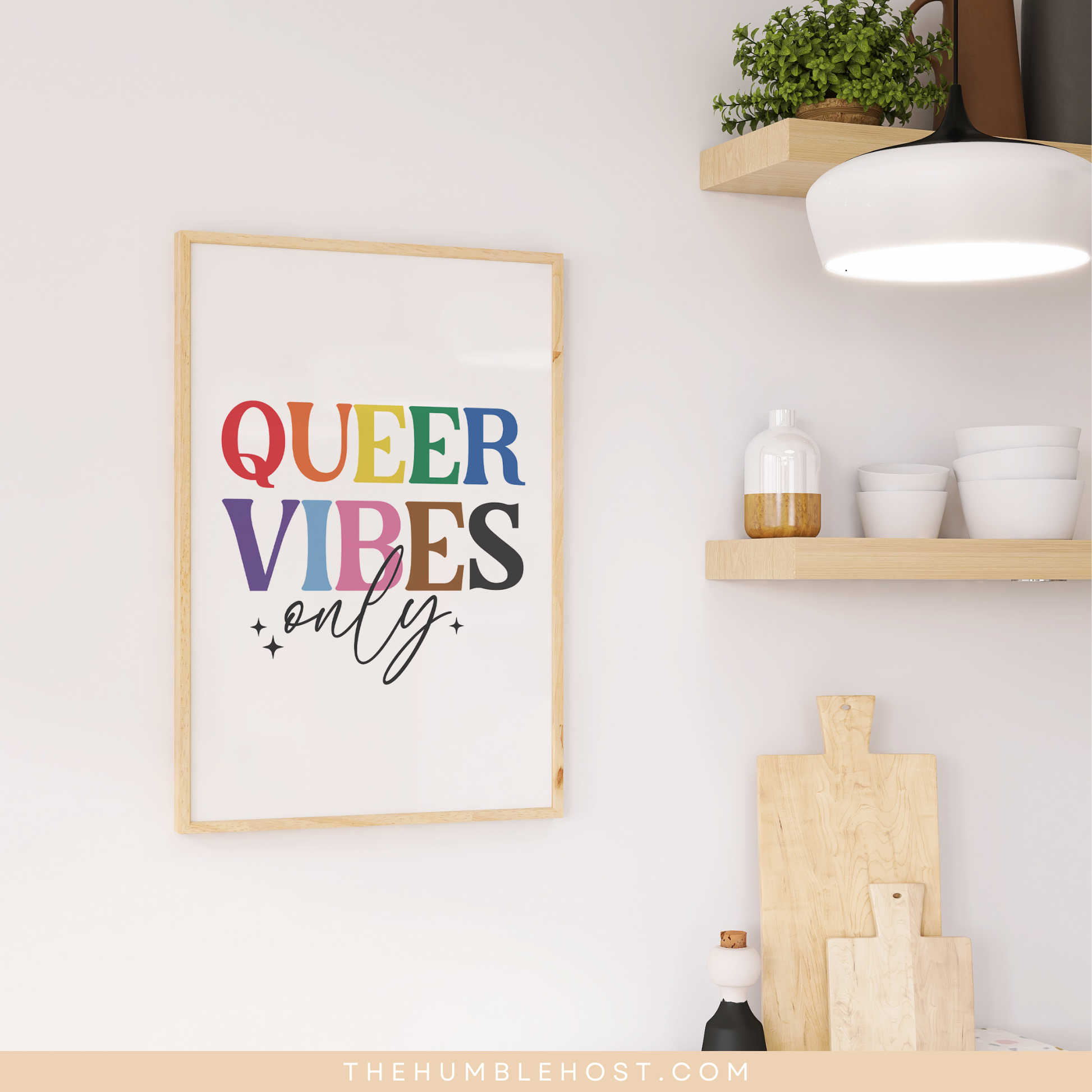 Subtle Pride Wall Art, Retro, Queer Vibes Only, Pride Month Decor, LGBTQ+, Queer, Rainbow, Printable Instant Download, Quote Sign