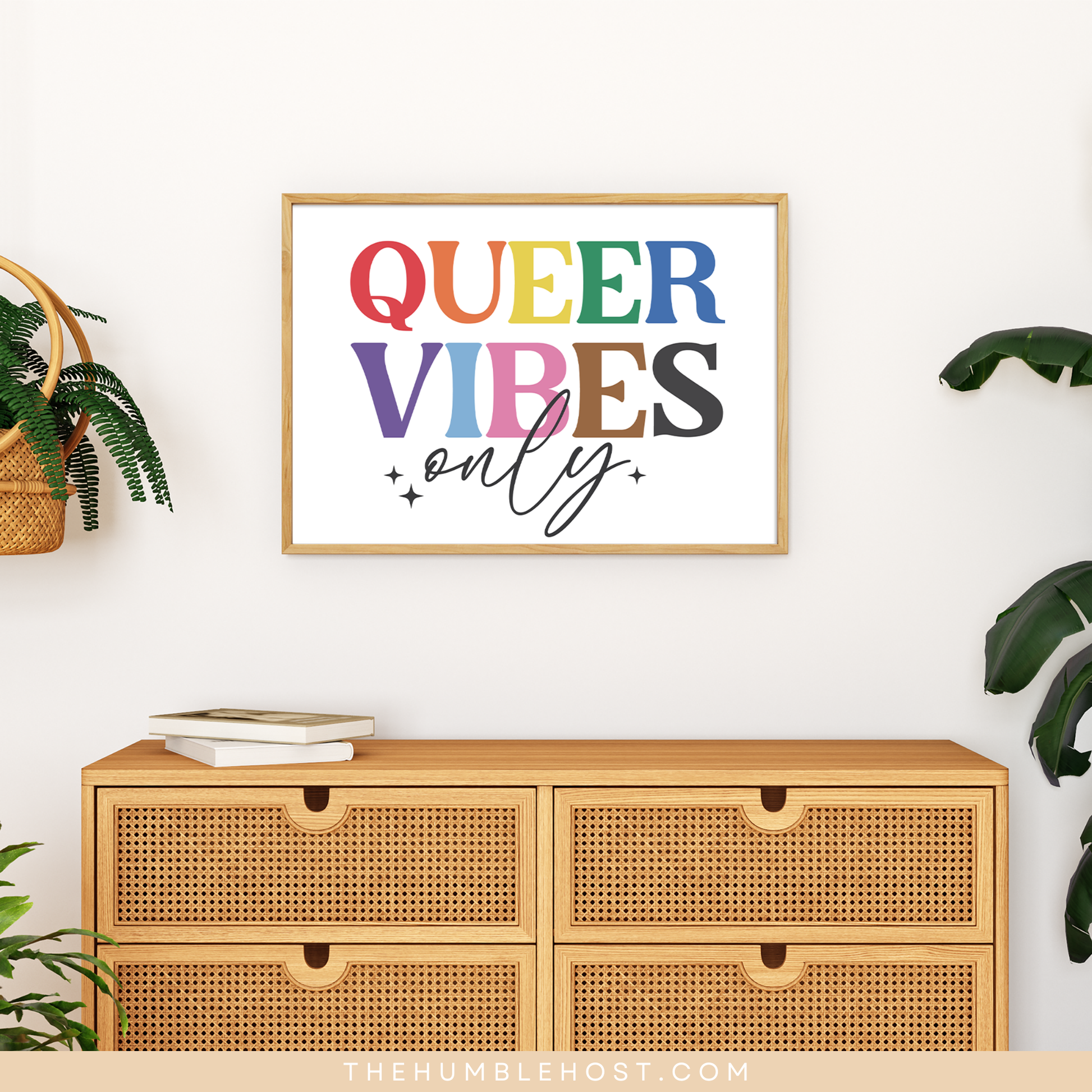 Subtle Pride Wall Art, Retro, Queer Vibes Only, Pride Month Decor, LGBTQ+, Queer, Rainbow, Printable Instant Download, Quote Sign