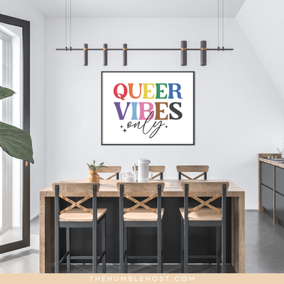 Subtle Pride Wall Art, Retro, Queer Vibes Only, Pride Month Decor, LGBTQ+, Queer, Rainbow, Printable Instant Download, Quote Sign